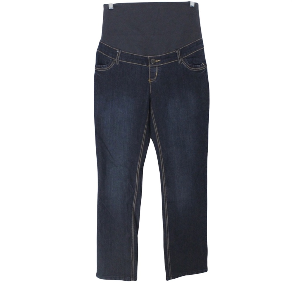 THYME Maternity Jeans Denim Full Panel Stretch Bootcut Dark See Measurements